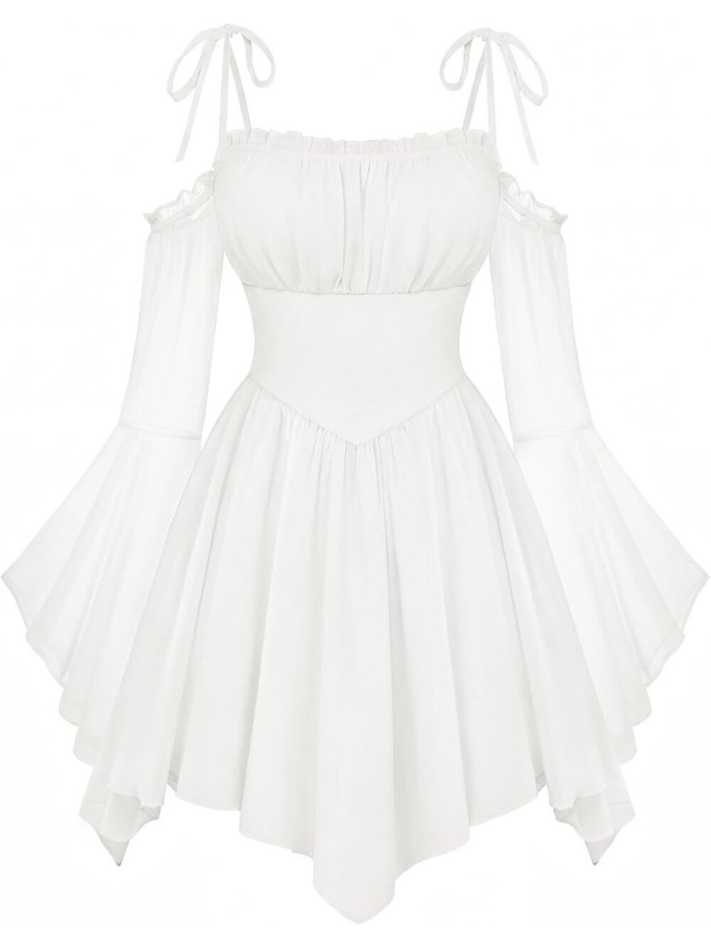 Women's White Off Shoulder Fairy A LINE Boho Corset With Pockets Dress